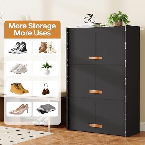 6-Tier Shoe Storage Cabinet with Hard Flip Doors, Holds 18–24 Pairs, Enclosed Dustproof Shoe Rack Organizer for Entryway, Closet & Bedroom, Space-Saving Shoe Shelf, Black, 27.8" x 12.0" x 41.9" 5