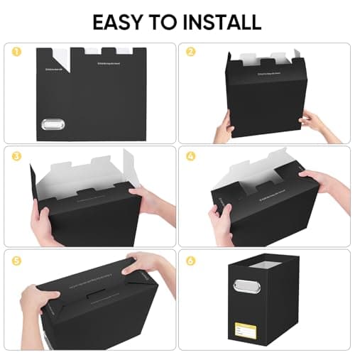 BALEINE File Organizer Box, Cardboard File Folder Organizer with Handle for Letter Size, Portable Collapsible Hanging Filing Box for Home Office Document Storage (2 Pack, Black) 6