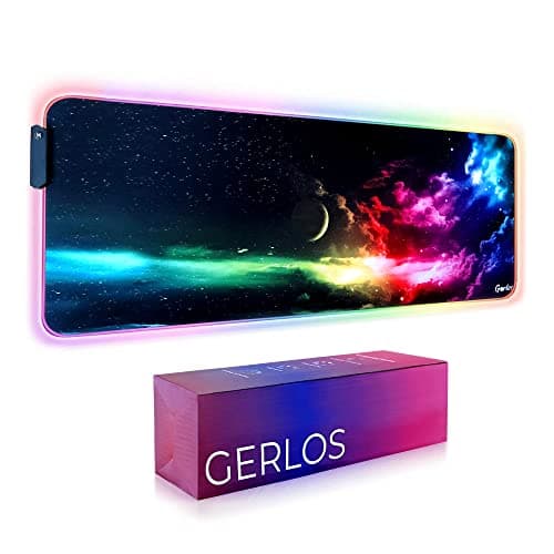 Gerlos RGB Large Gaming Mouse Pad, Extended Soft LED Mouse Pad, Non-Slip Rubber Base, Water Resist Keyboard Pad, Computer Mousepad 31.5×11.8 inches