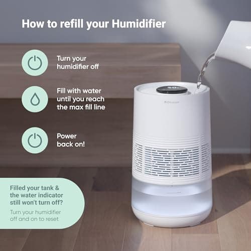BLUEAIR Premium Smart Humidifier for Large Rooms, Bedrooms, Better Sleep with Evaporative Invisible Mist Tech, Auto Humidify, Easy Top Fill, Smart Control with App, Touchscreen, 3.5L Tank for 48 hours 9
