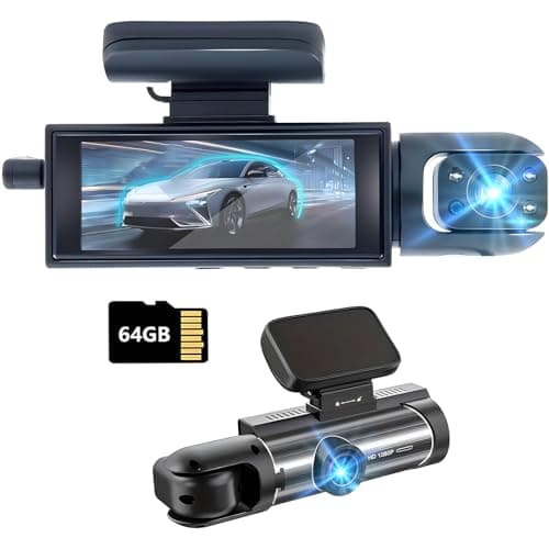 Dash Cam Front and Inside,Dashcams for Cars with 64G Card Traffic Recorder IR Night Vision Loop Recording G-Sensor 24Hr Parking Traffic Recorder(Front/Inside+64G)