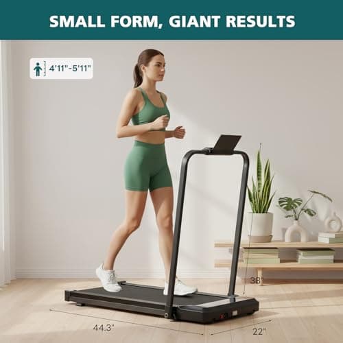 Smug Compact Treadmill with Handle, Space Saving Design for Home & Office, Quiet Under Desk Walking Pad, 200 Lbs Capacity 3 in 1 Portable Walking Treadmill 5