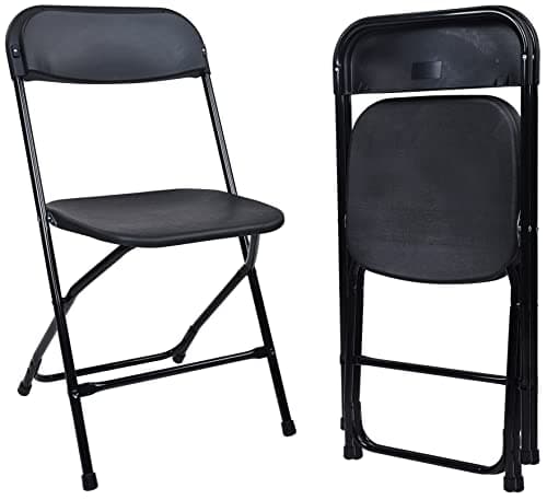 Elevon Folding Plastic Chair with 500-Pound Capacity, Black, 2-Pack