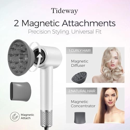 Tideway Hair Dryer Professional High-Speed Ionic Blow Dryer 110,000 RPM, Compact Hair Dryer with Magnetic Diffuser, Fast Drying with Brushless Motor Low Noise Smart Temperature Control-H11 6