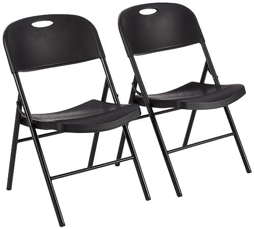 Amazon Basics Portable Folding Plastic Chair, Events Seating, Easy to Store, 350-Pound Capacity, Black, 2-Pack