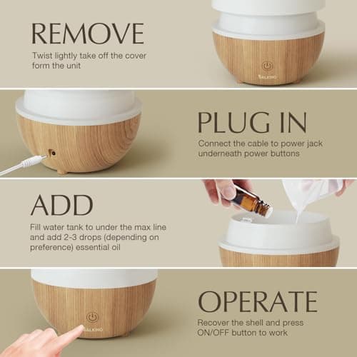 SALKING Essential Oil Diffuser, 100ml Small Aromatherapy Diffuser with Auto Shut-Off Function, Ultrasonic Diffusers for Essential Oils, Cool Mist Humidifier with Warm White Lights, for Office Home 7