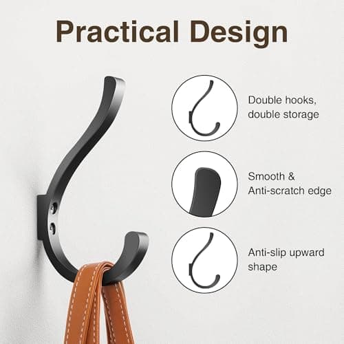 jockcaras Large Wall Hooks for Hanging Coat/Backpack - 5.4'' Huge 40LBS Heavy Duty Hanger Wall Mount Screw in, for Towel, Closet, Robe, Bag, Outdoor, Black 4 Pack 8