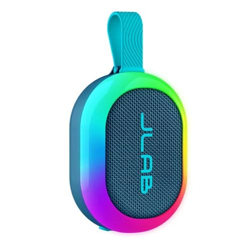 JLab Pop Party Portable Bluetooth Speaker, Navy, 8+ Hours of Playtime, IP55 Waterproofing, Detachable Loop Handle, Customizable RGB LED Lighting, Lab Sync Up to 100 Speakers, Custom Sound in-App