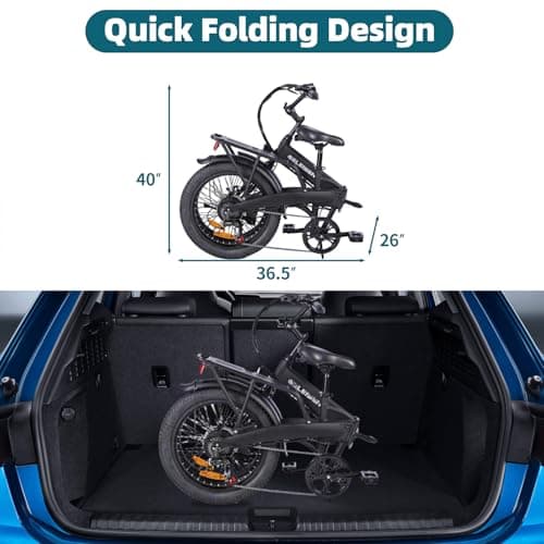 GELEISEN Folding Electric Bike for Adults, 20"×3.0 Fat Tire Electric Bicycle, 374.4Wh Battery Ebike, 20MPH Electric Cargo Bike with LCD Color Display & 6 Speed Gears (Fits for 5'0"+) (Black) 6