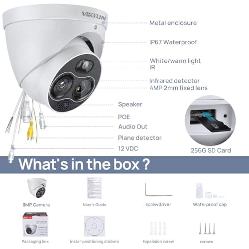 VIKYLIN 4MP IP POE Thermal Camera,Visible and Thermal Channels Dual Image Fusion, AI Human/Vehicle Classification with Heat,Call and Smoking Detection Camera,Active deterrents,IVS,Outdoor and Indoor 9