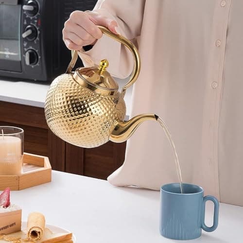 SANQIAHOME 1200ml teapot with Infuser stainless steel Water Boilers lifting handle Tea Maker Water Kettle for Induction/Gas gold 8