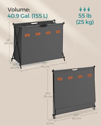 SONGMICS Laundry Hamper, Laundry Basket, 40.9 Gal. Laundry Sorter 4 Sections, Collapsible X-Frame, Clothes Organizer with Customizable Labels, Laundry Room, Bedroom, Bathroom, Slate Gray ULCB140G01 6