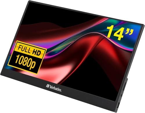 Verbatim Portable Touchscreen Monitor 14" USB-C HDMI Full HD 1080p IPS Display with Metal Housing and Adjustable Kick Stand for Laptops and Gaming Consoles