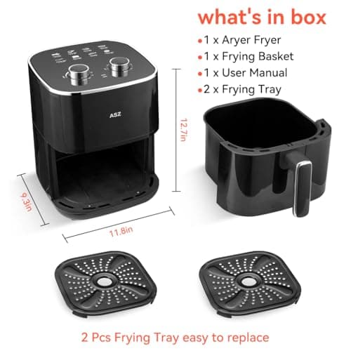 ASZ 5qt Air Fryer Compact Knob Black for dorm office - 4.7L Airfryer with Window 1400W Visual Basket - Non-Stick Pan, Manuel Control Max 60s Timer & 400℉ Kitchen Airfry Countertop Gift 8