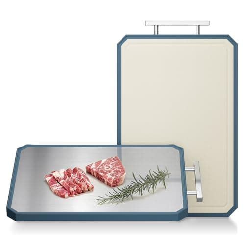 Double Sided Meat Cutting Board,Stainless Steel/Wheat straw pp Cutting Board for meat,Dishwasher Safe,Juice Groove,16.1 * 12.2Inch