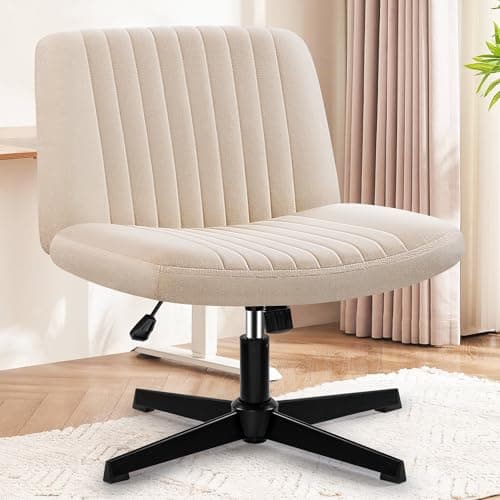 Brick Attic Criss Cross Office Desk Chair, Comfy Cross Legged Modern Makeup Vanity Chair No Wheels, Height Adjustable Cute Swivel Armless Fabric Mid Back Wide Seat Computer Task Chair for Home Office