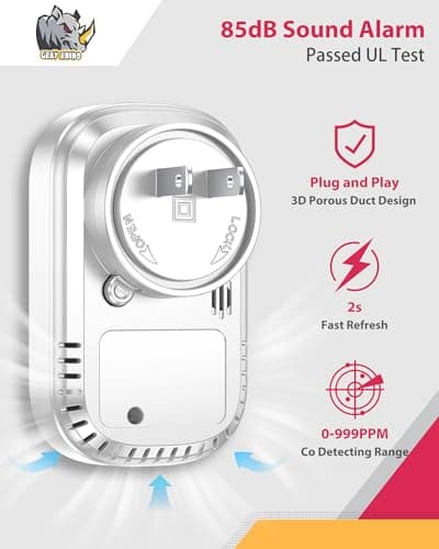 Carbon Monoxide Detectors Plug in Wall, Portable Carbon Monoxide Detector with Alarm,3 in 1 Travel CO Detector Humidity Temperature Meter, Mini Co Gas Monitor Home Hotel Trip Camp RV 5