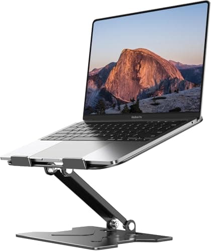JCZT Adjustable Laptop Stand for Desk, Metal Foldable Laptop Riser, Portable Laptop Holder Mount for MacBook Air Pro, All 10-16'' Notebooks Laptops, Matte Black