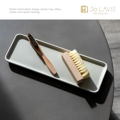 JO LAVIE Beige Ceramic Vanity Tray – Small Rectangular Organizer for Bathroom Counter, Kitchen, Home Decor – Multi-Purpose Tray for Soap Dispenser, Accessories 5