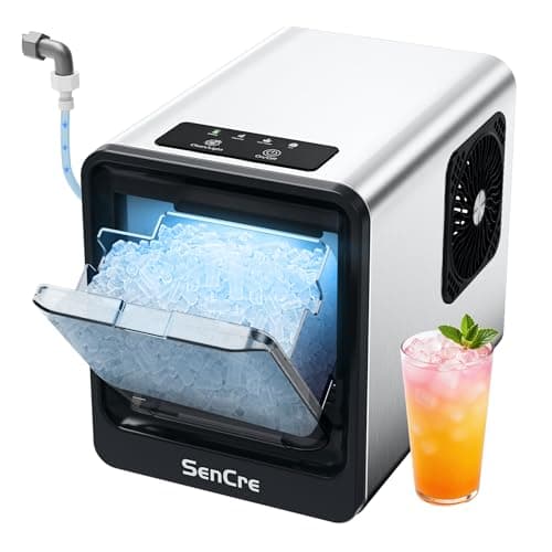 SenCre Nugget Ice Maker Countertop with Auto Water Refill, 42lbs/Day Stainless Steel Ice Machine with Pull-Out Drawer & One-Click Self-Cleaning, Portable Ice Makers for Home/Kitchen/Office