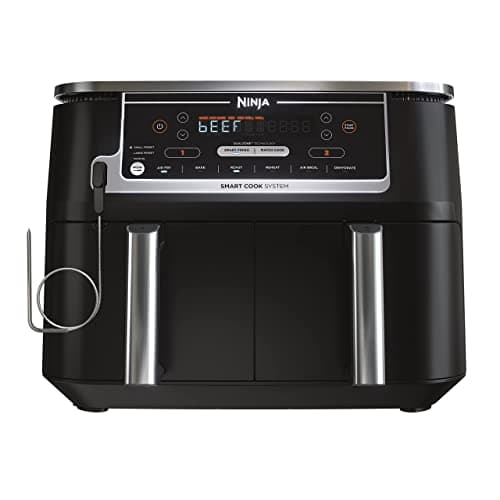 Ninja DZ550 Foodi 10 QT 6-in-1 DualZone Smart XL Air Fryer with 2 Independent Baskets, Smart Cook Thermometer for Perfect Doneness, Match Cook & Smart Finish to Roast, Dehydrate & More, Grey