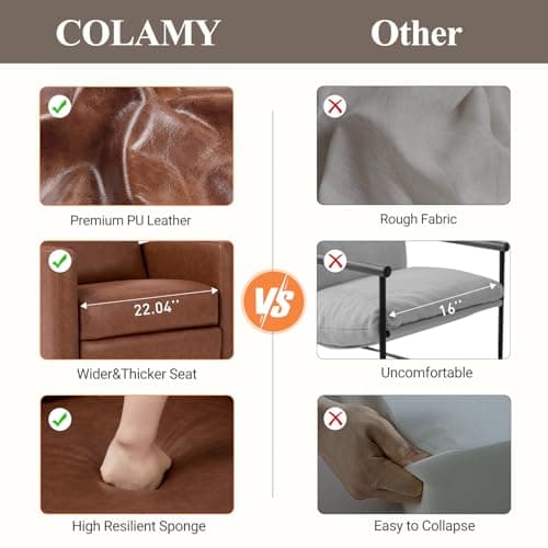 COLAMY Swivel Rocking Recliner,Wide PU Leather Glider Sofa Chair with Ergonomic High Backrest for Living Room, Office, Bedroom（Cocoa） 6