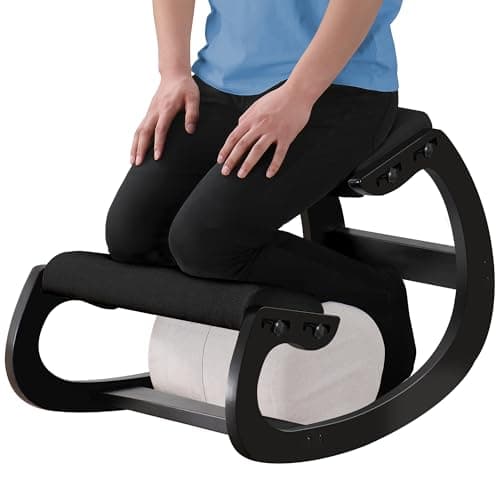 Adjustable Kneeling Chair, Wooden Ergonomic Chair Knee Chair Posture Chair - Improve Your Posture with an Angled Seat for Home,Office (Cylindrical Black)