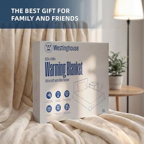 Westinghouse Heated Blanket, Electric Throw Blanket with 10 Heating Levels, 12 Hours Auto Off, Overheat Protection, Machine Washable, Flannel (Twin, 62x84 Inches, Beige) 7