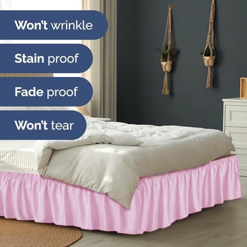 Wrap Around Dust Ruffle Bed Skirt - Light Pink - for Queen Size Beds with 24 Inch Drop - Elastic Strap - Adjustable Pleated Bedskirt with Brushed Fabric and Wrinkle Free - For Women, Men, Kids & Teens 5