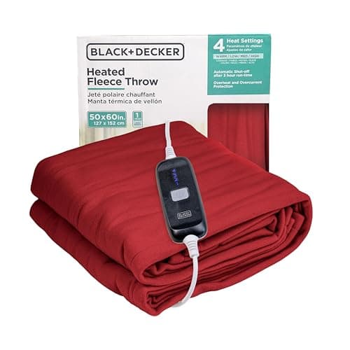 BLACK+DECKER Heated Blanket Electric Throw, Fleece Electric Blanket, Heating Blanket with 4 Heating Levels, 3H Timer, Auto Shutoff, Fast Heating (50x60 inches, Maroon)