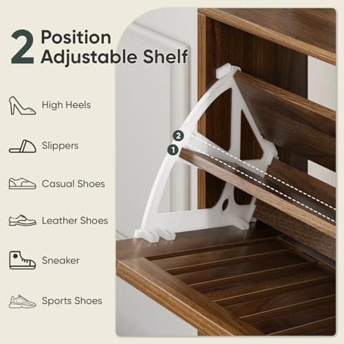 Smart FENDEE 31.5" W Shoe Cabinet Storage for Entryway with 2 Flip Drawers, Shoe Cabinet with Slatted Panel, Hidden Shoe Rack Freestanding Slim Shoes Organizer for Hallway, Entrance, Walnut 4
