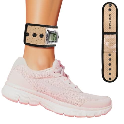 SimplyWalk Adjustable Ankle Band for Fitness Pedometer, Soft Wear Ankle Band with Transparent Pouch for Step Counter and Smart Watch (Pedometer Not Included) (Beige)