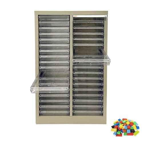 JARYANNIX File Cabinet with Label Transparent Drawers 36 Small Drawers Document Filing Steel Storage Organizer with Curved Handles and Label for Small Parts Office Business Use