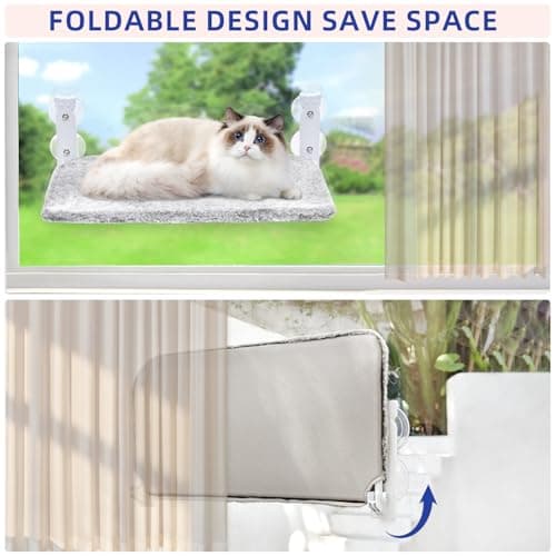 pettycare Cat Window Perch, Cordless Cat Window Hammock Bed with 4 Strong Suction Cups, Foldable Kitten Balcony Seat for Inside Hold Up to 40lbs, Solid Metal Frame and Soft Reversible 2 Fabrics Cover 6