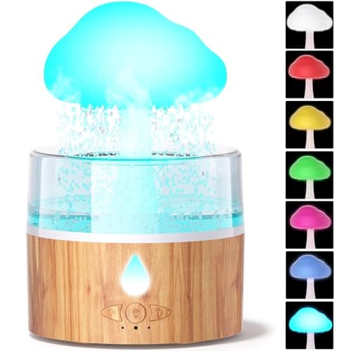Cloud Humidifier Rain Water Drip 260ML Mushroom Cloud Diffuser Rain Aromatherapy Essential Oil Diffuser Rain Drop Humidifier with 7 Colors Night Lights for Sleeping Relaxing Desk