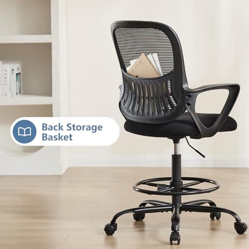 DUMOS Drafting Chair - Ergonomic Tall Office for Standing Desk, Counter with Height Adjustable and Comfortable Lumbar Support, Fixed Armrests, Black 8