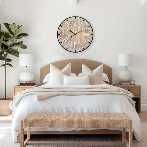 MICWIC 24 Inch Grand Farmhouse Wall Clock, Vintage-Inspired Wood & Metal Design with Large Etched Numbers, Silent Battery-Powered Timepiece for Offices, Kitchens, Bedrooms, and Living Rooms 8