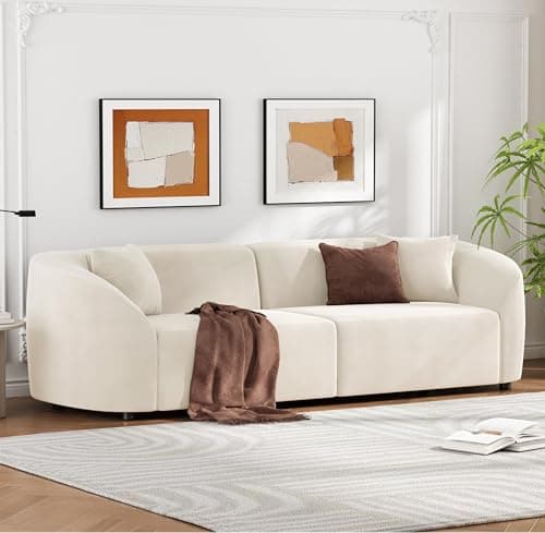 Merax 87" Large Couch, Comfy Upholstered Loveseat with Extra Deep Seats, Velvet Sofa for Living Room Apartment Office, Beige
