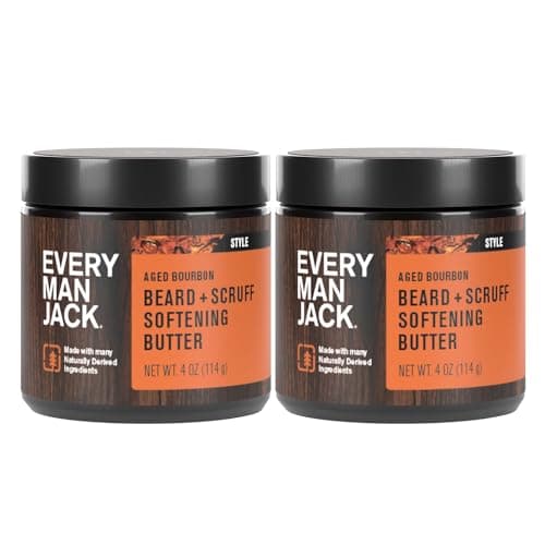 Every Man Jack Beard & Scruff Softening Butter- Aged Bourbon Fragrance - Hydrates & Styles Dry, Unruly Beards While Relieving Itch - Made with Shea Butter & Coconut Oil - 4-ounce (2 Pack)
