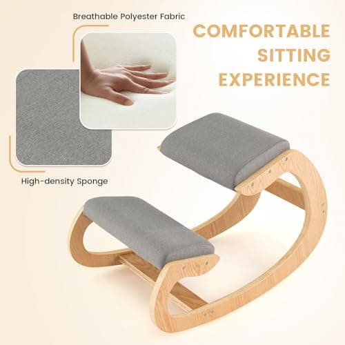 Giantex Ergonomic Kneeling Chair, Posture Chair for Desk with Cushion, Solid Wood Frame, Max Load 330 Lbs, Comfortable Ergo Rocking Kneel Chair for Office Home Study (Gray) 6