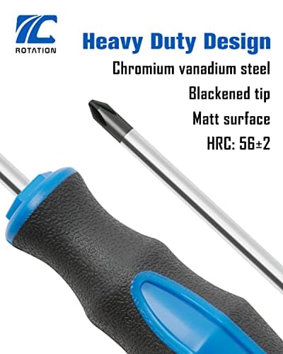 ROTATION 6PCS Magnetic Tip Screwdriver Set, 3 Phillips and 3 Flat, Professional Cushion Grip | 6-Piece Hand Tools Set 6