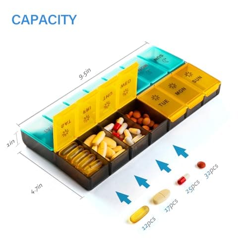 Mossime XL Large Daily Pill Organizer 2 Times a Day, Extra 7 Day Pill Box Am Pm, Weekly Day Night Vitamin Holder, Medicine Organizer, Big Pill Container, Medication Dispenser 14 Compartments 2