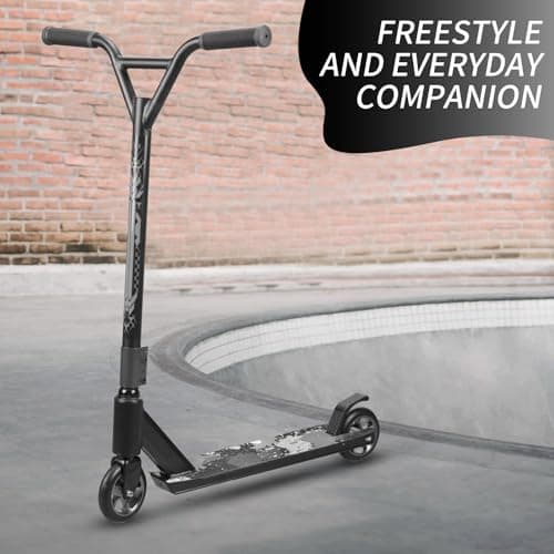 MEE GOO Pro Freestyle Stunt Scooter Trick Scooter Lightweight Alloy Deck with Aluminum Alloy Wheel Frame Bearing Up to 220 LB for Intermediate and Beginner Skate Park ABEC-10 Bearings (Black) 5