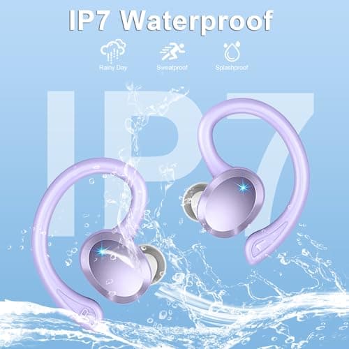 Wireless Earbuds Bluetooth Headphone Sport, Bluetooth 5.3 Earbud 3D HiFi Stereo Over Ear Buds, 48Hrs Earhooks Earphone with Noise Cancelling Mic, IP7 Waterproof Headset for Workout/Running/Gym, Purple 7
