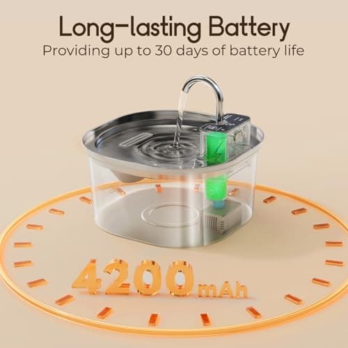 Voluas Stainless Steel Cat Water Fountain-Wireless Pet Water Fountain Battery Operated,108oz/3.2L, Automatic Water Dispenser for Dogs with Quiet Pump,Easy Clean BPA-Free for Cats, Dogs, Multiple Pets 6