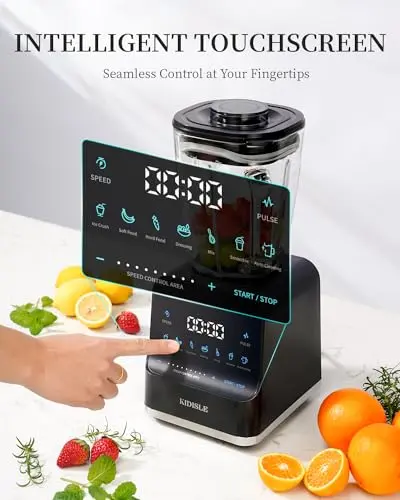 KIDISLE Professional Smoothie Blenders, 1200W Powerful Blender for Shakes and Smoothies, 52oz Glass Jar, Puree, Ice Crush,Touchscreen for 7 Functions & 9 Speeds Plus Pulse, Dark Gray 5