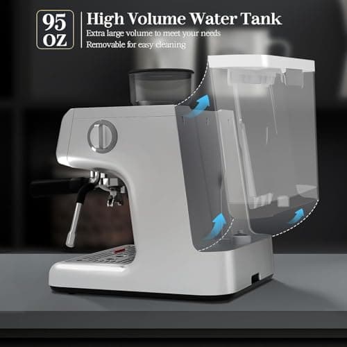 Kismile Espresso Machine with Grinder, 15 Bar Automatic Espresso Maker with Milk Frother Steam Wand, Removable Water Tank for Latte & Cappuccino, Professional Coffee Machine for Home (Stainless Steel) 7