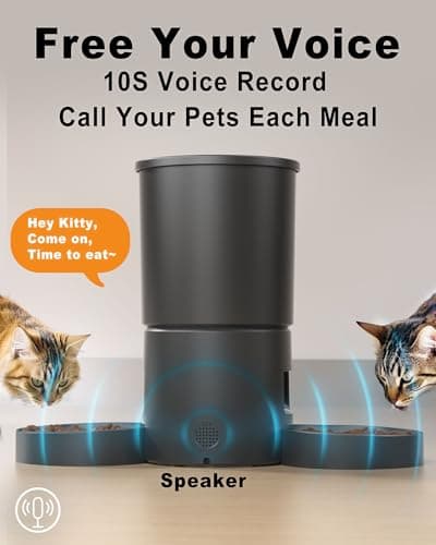 Dual Automatic Cat Feeder 2 Cats,6 Meals/Day,12 Portions/Meal,4.2L Dual Power Double Bowls Feeder,Dry Food Auto Pet Dispenser,10S Voice Record,Flexible Schedule Timer (Black,Basic Dual Bowls) 6