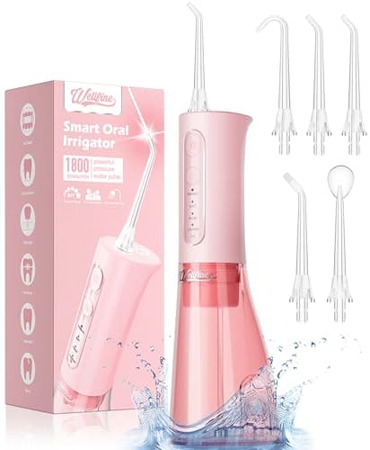 WELLFINE Water Dental Flosser Teeth Pick: Portable Cordless 4 Modes Flossers Pic 300ML Rechargeable Floss Pik Powerful IPX7 Waterproof Oral Irrigator for Cleaning Gum Care Braces for Home Travel