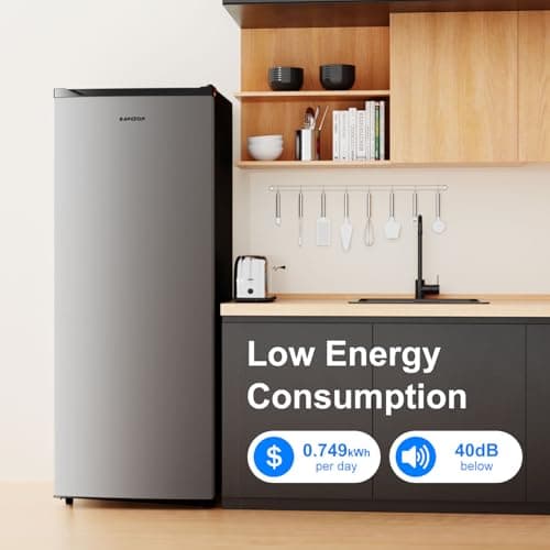 BANGSON 6.5 Cu.ft Upright Freezer, Stand up Freezer with Adjustable Thermostat, Removable Shelves, Reversible Single Door, for Bedroom/Home/Dorms/Apartment, Sliver 6